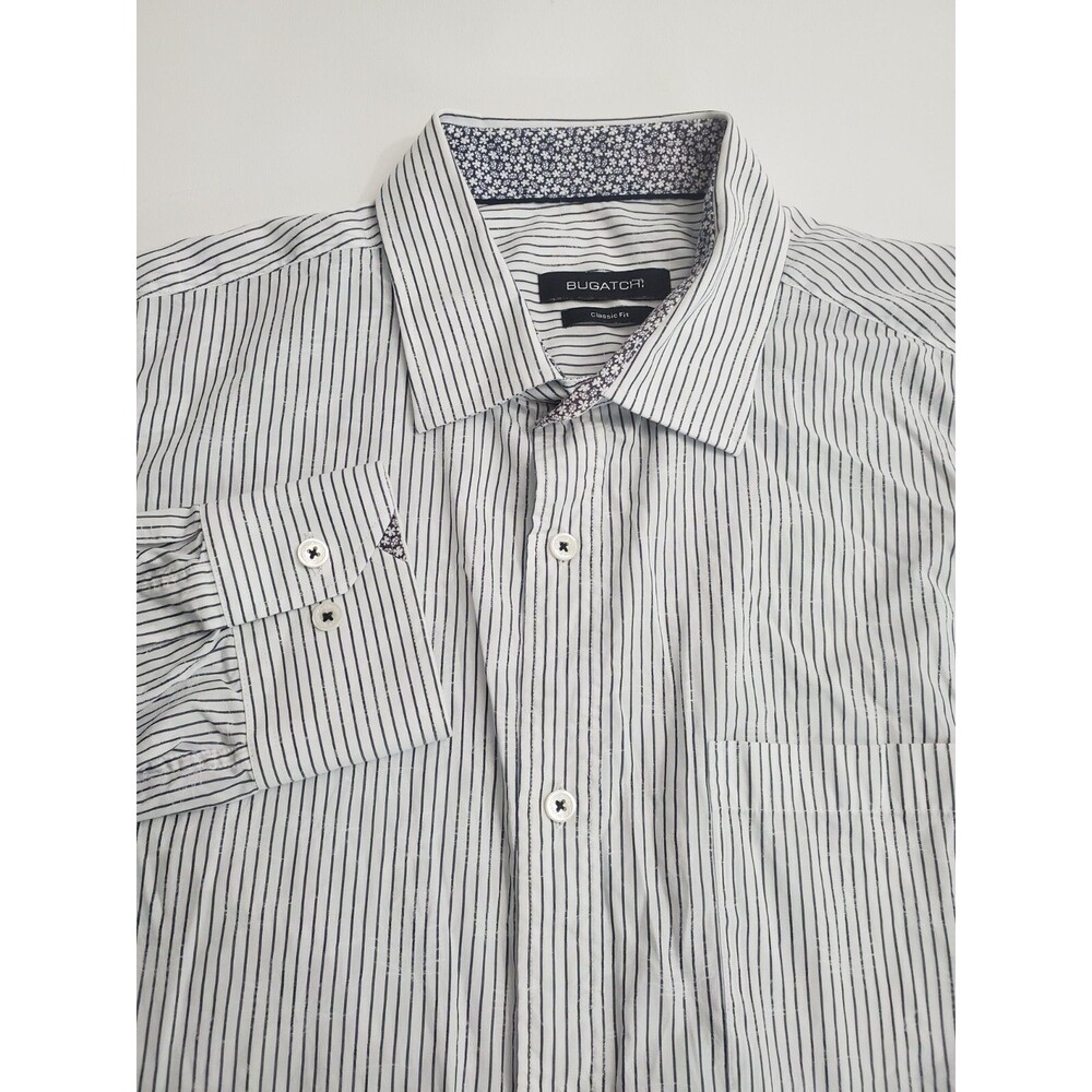 Bugatchi Men's Long Sleeve Button Casual Classic Fit Striped Shirt, XL